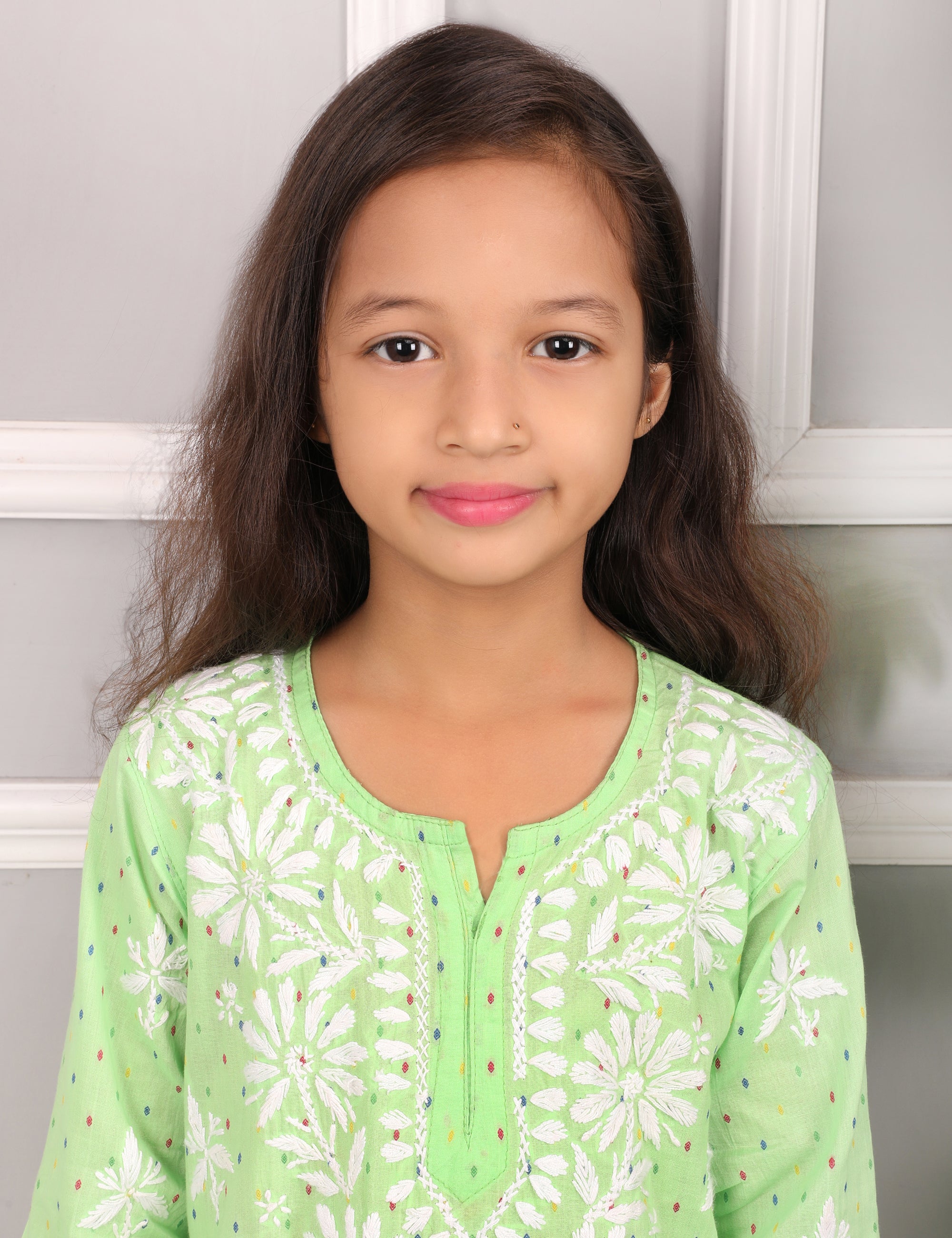 iKRABIB Kids Lucknowi Chikankari Kurti & Pant Set, 3/4 Sleeves