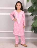 iKRABIB Kids Lucknowi Chikankari Kurti & Pant Set, 3/4 Sleeves