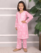 iKRABIB Kids Lucknowi Chikankari Kurti & Pant Set, 3/4 Sleeves