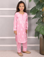 iKRABIB Kids Lucknowi Chikankari Kurti & Pant Set, 3/4 Sleeves