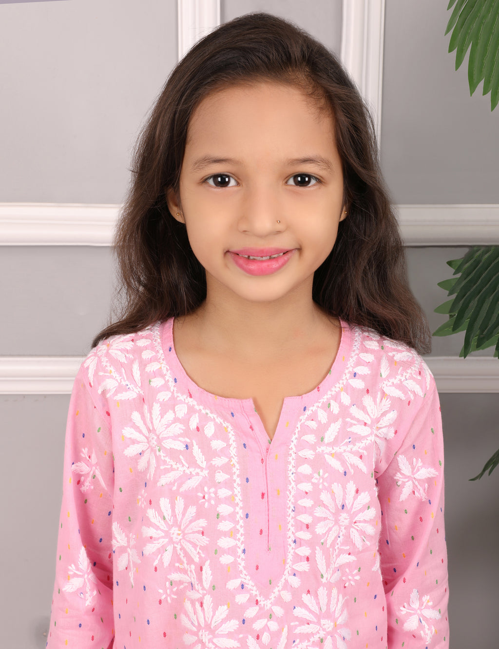 iKRABIB Kids Lucknowi Chikankari Kurti & Pant Set, 3/4 Sleeves