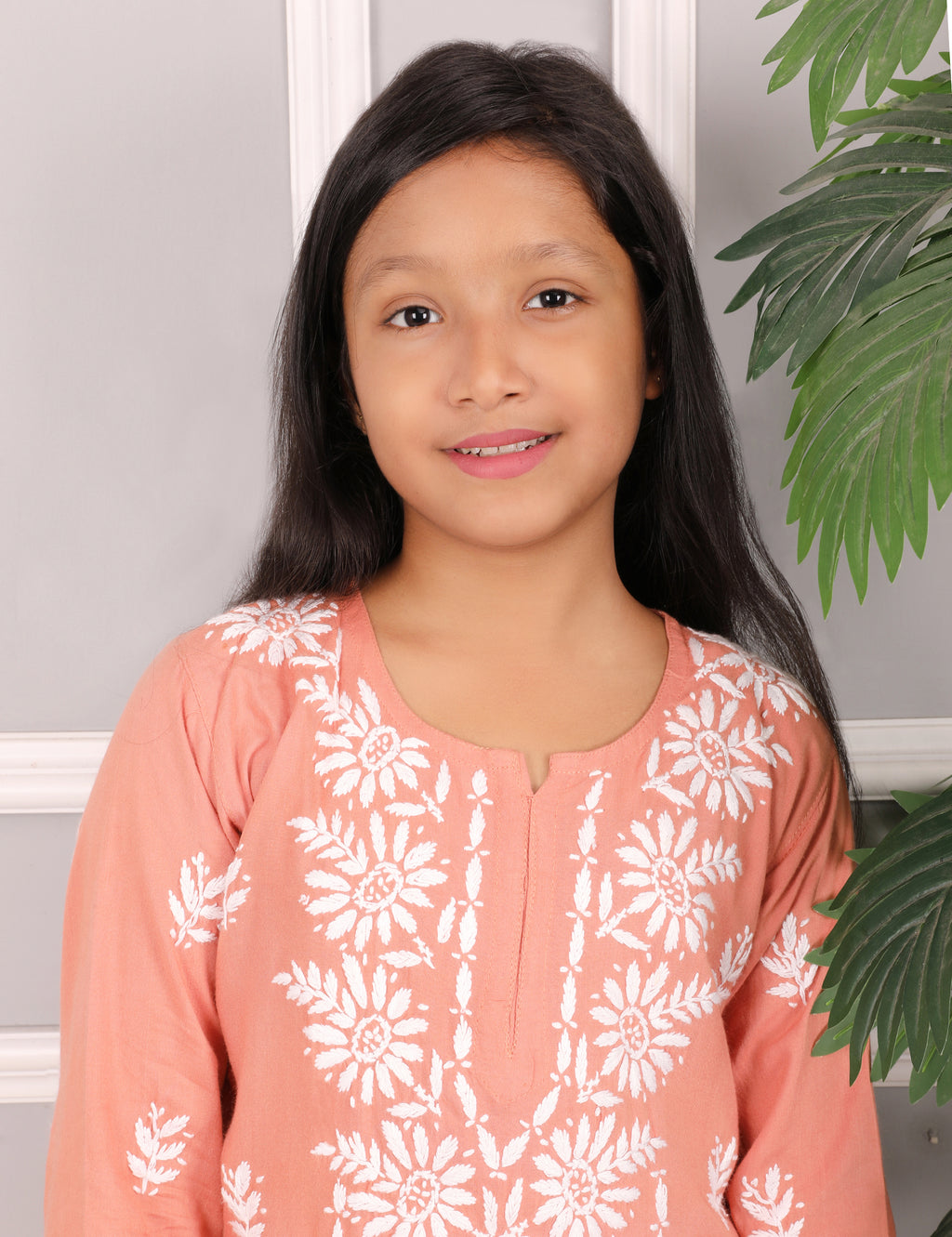 Kids Traditional Lucknowi Chikankari Kurti Paint Set, 3/4 Sleeves, Ethnic Wear