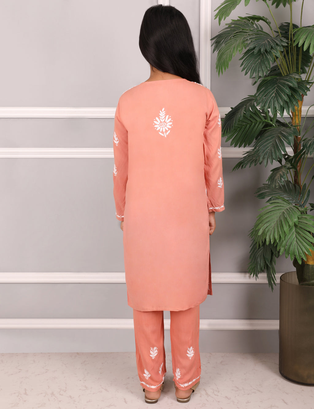 Kids Traditional Lucknowi Chikankari Kurti Paint Set, 3/4 Sleeves, Ethnic Wear