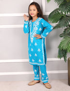 iKRABIB Kids Lucknowi Chikankari Kurti & Pant Set, 3/4 Sleeves