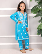 iKRABIB Kids Lucknowi Chikankari Kurti & Pant Set, 3/4 Sleeves