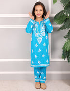 iKRABIB Kids Lucknowi Chikankari Kurti & Pant Set, 3/4 Sleeves