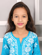 iKRABIB Kids Lucknowi Chikankari Kurti & Pant Set, 3/4 Sleeves