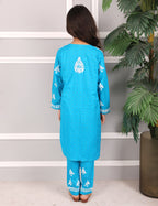 iKRABIB Kids Lucknowi Chikankari Kurti & Pant Set, 3/4 Sleeves