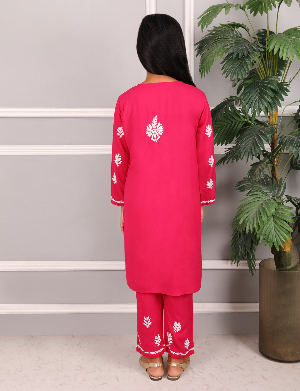 Kids Traditional Lucknowi Chikankari Kurti Paint Set, 3/4 Sleeves, Ethnic Wear