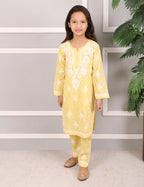 iKRABIB Kids Lucknowi Chikankari Kurti & Pant Set, 3/4 Sleeves