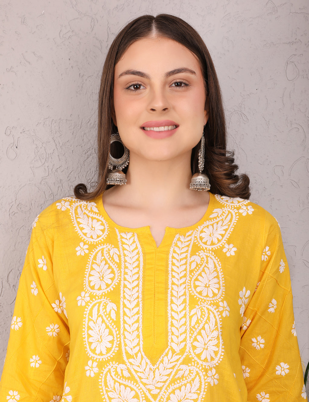 iKRABIB Women's Traditional Chikankari Kurti, 3/4 Sleeves