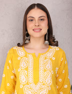 iKRABIB Women's Traditional Chikankari Kurti, 3/4 Sleeves