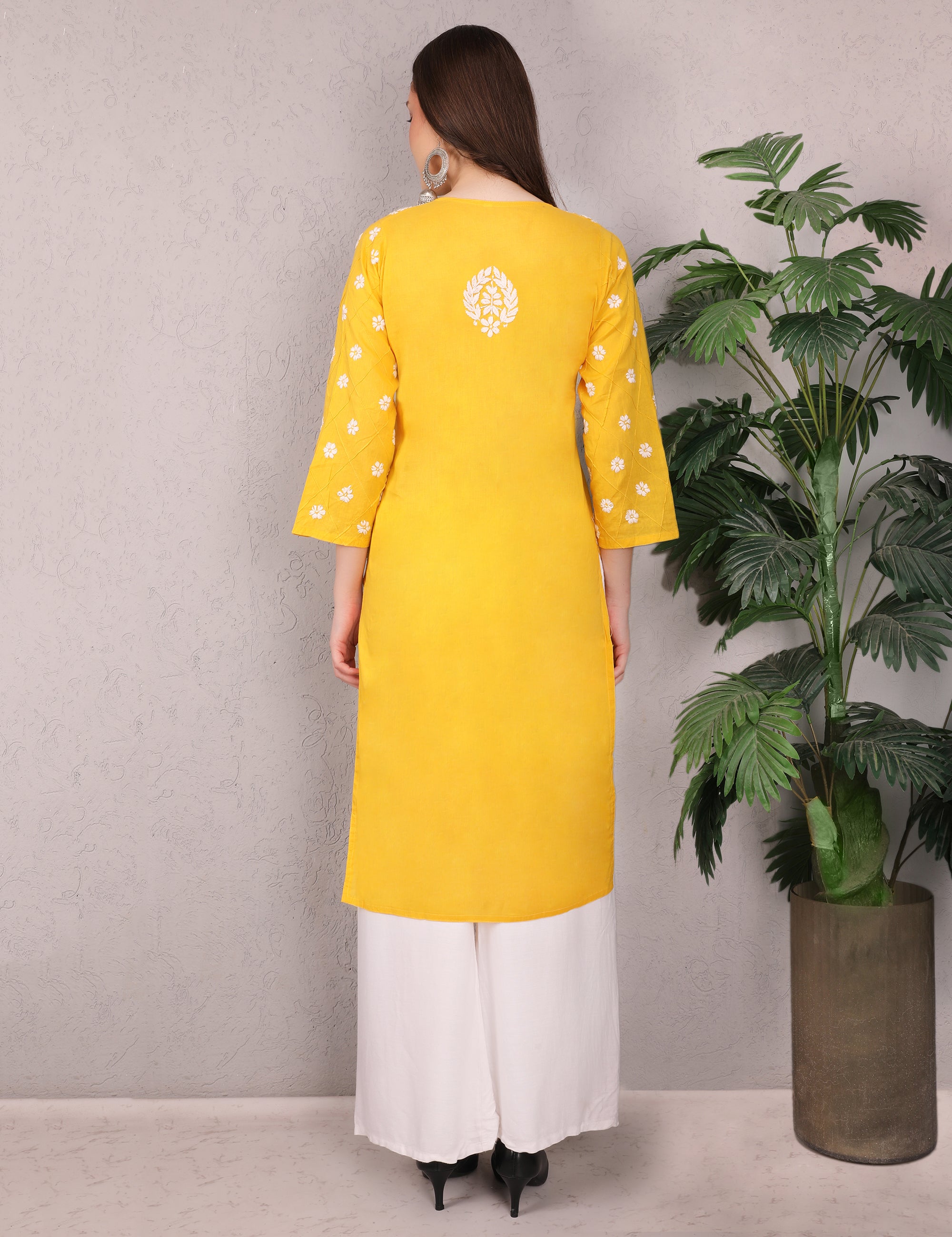 iKRABIB Women's Traditional Chikankari Kurti, 3/4 Sleeves