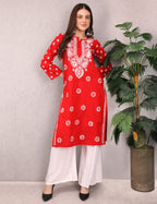 iKRABIB Women's Traditional Chikankari Kurti, 3/4 Sleeves