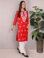 iKRABIB Women's Traditional Chikankari Kurti, 3/4 Sleeves