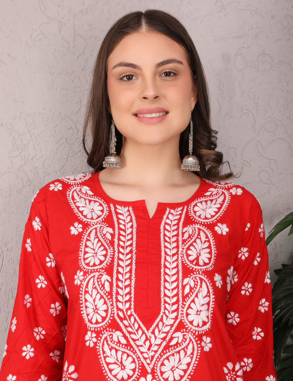 iKRABIB Women's Traditional Chikankari Kurti, 3/4 Sleeves