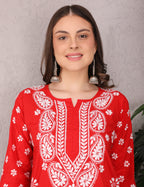 iKRABIB Women's Traditional Chikankari Kurti, 3/4 Sleeves