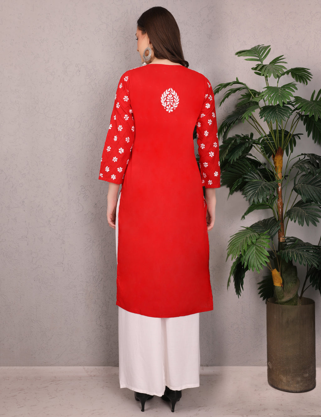iKRABIB Women's Traditional Chikankari Kurti, 3/4 Sleeves