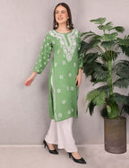 iKRABIB Women's Traditional Chikankari Kurti, 3/4 Sleeves