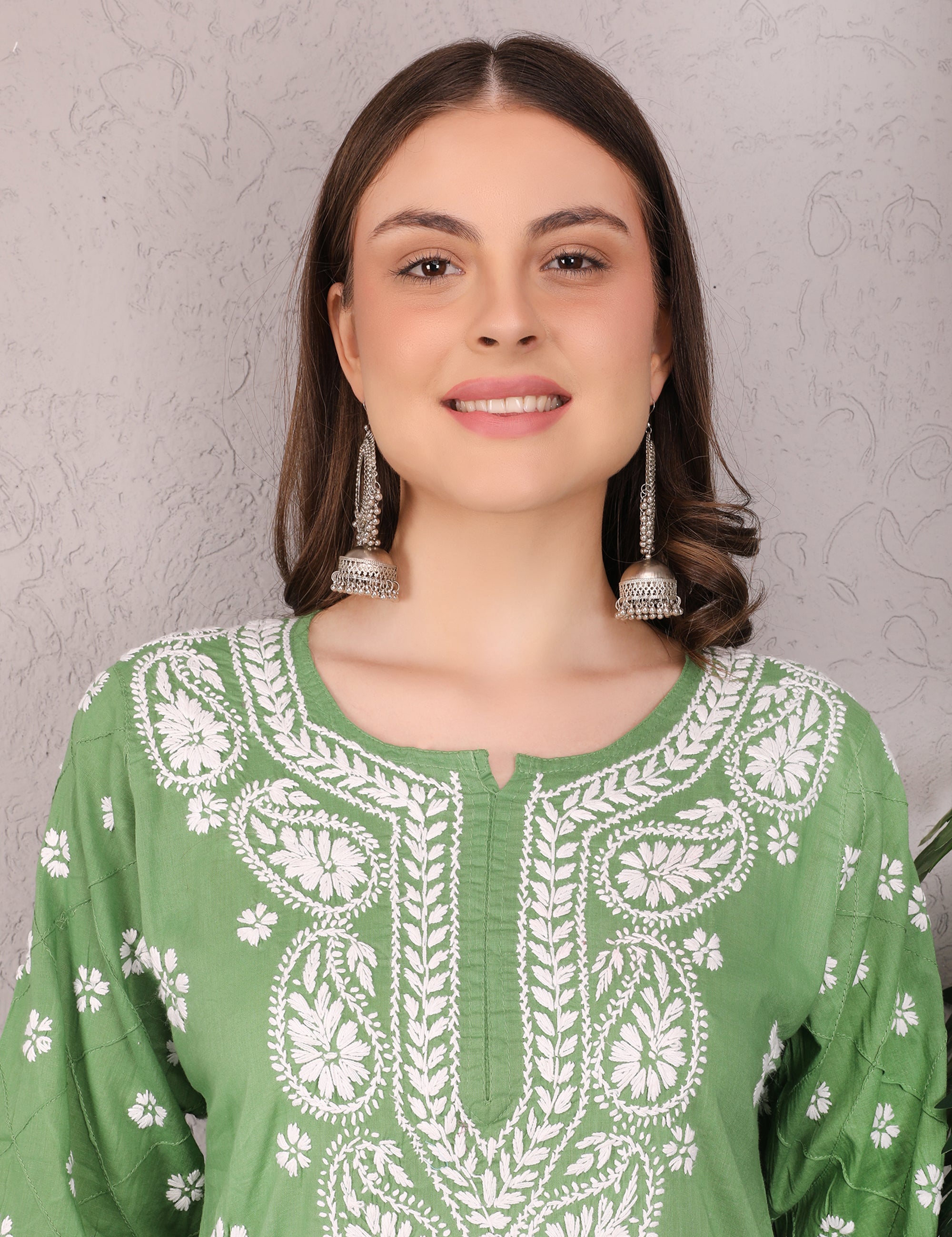 iKRABIB Women's Traditional Chikankari Kurti, 3/4 Sleeves