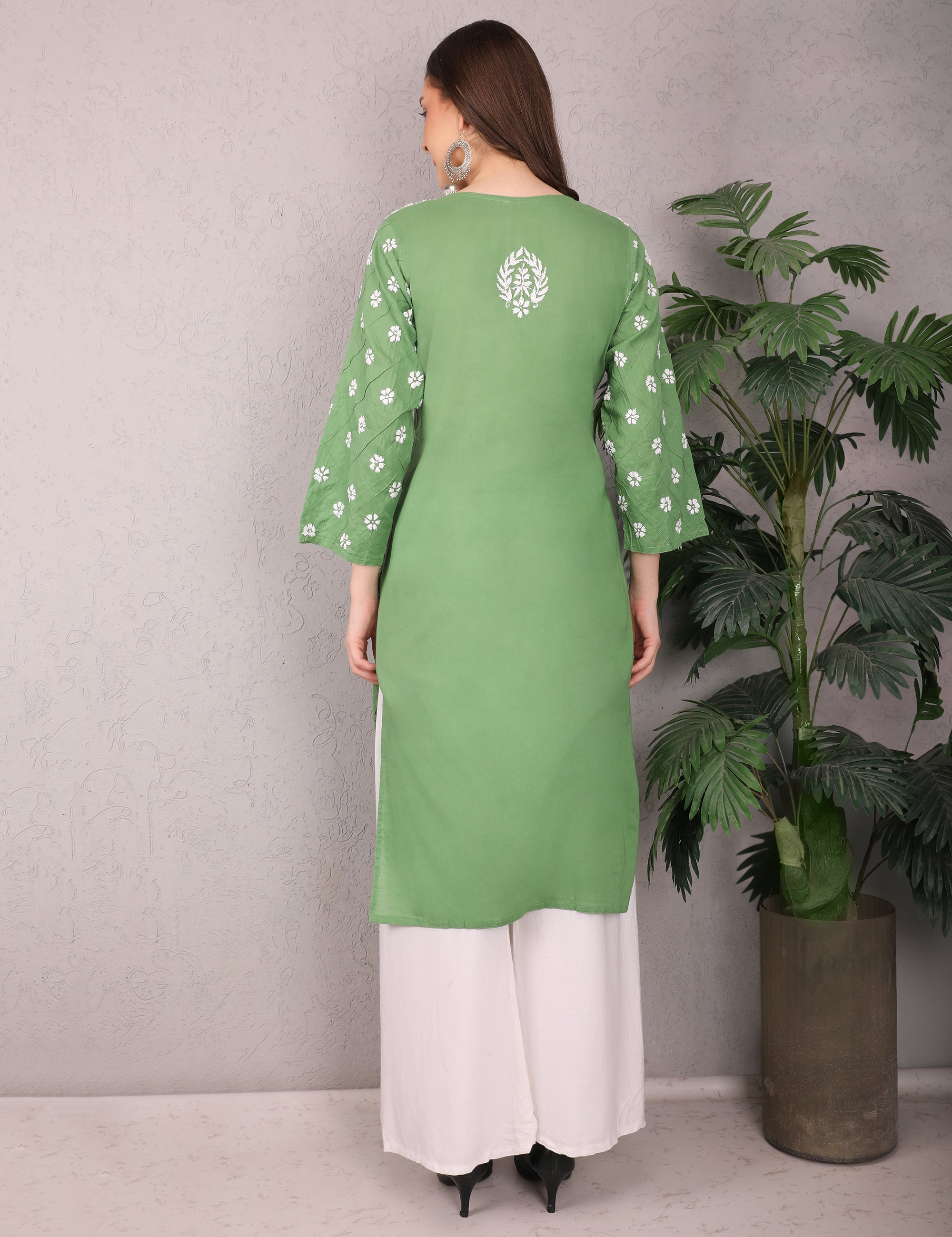 iKRABIB Women's Traditional Chikankari Kurti, 3/4 Sleeves