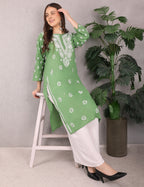 iKRABIB Women's Traditional Chikankari Kurti, 3/4 Sleeves