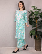 iKRABIB Women's Chikankari Kurti Palazzo Set, 3/4 Sleeves