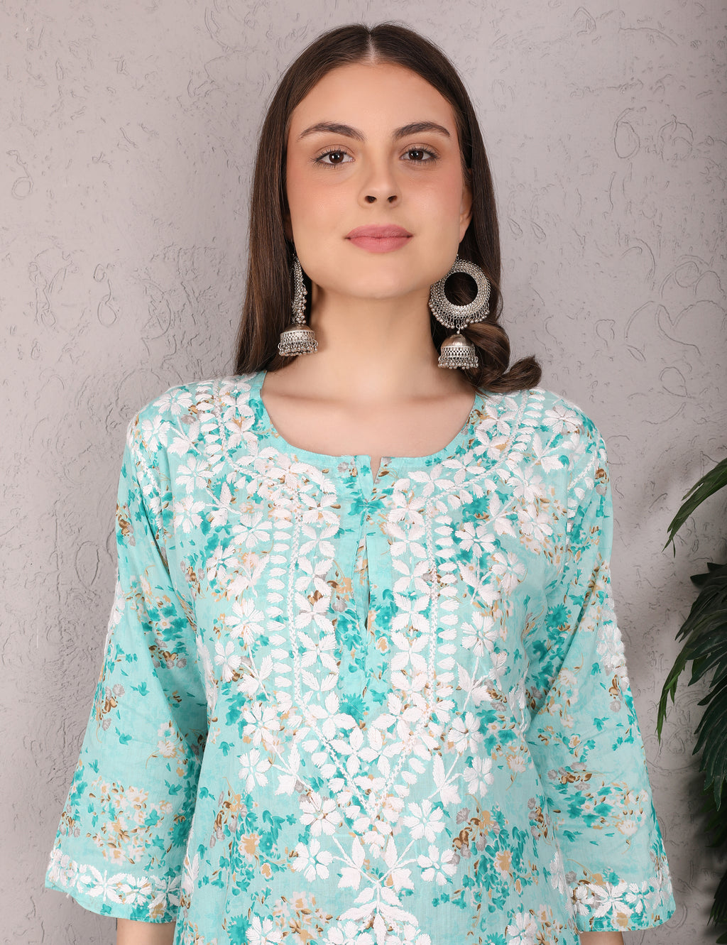 iKRABIB Women's Chikankari Kurti Palazzo Set, 3/4 Sleeves