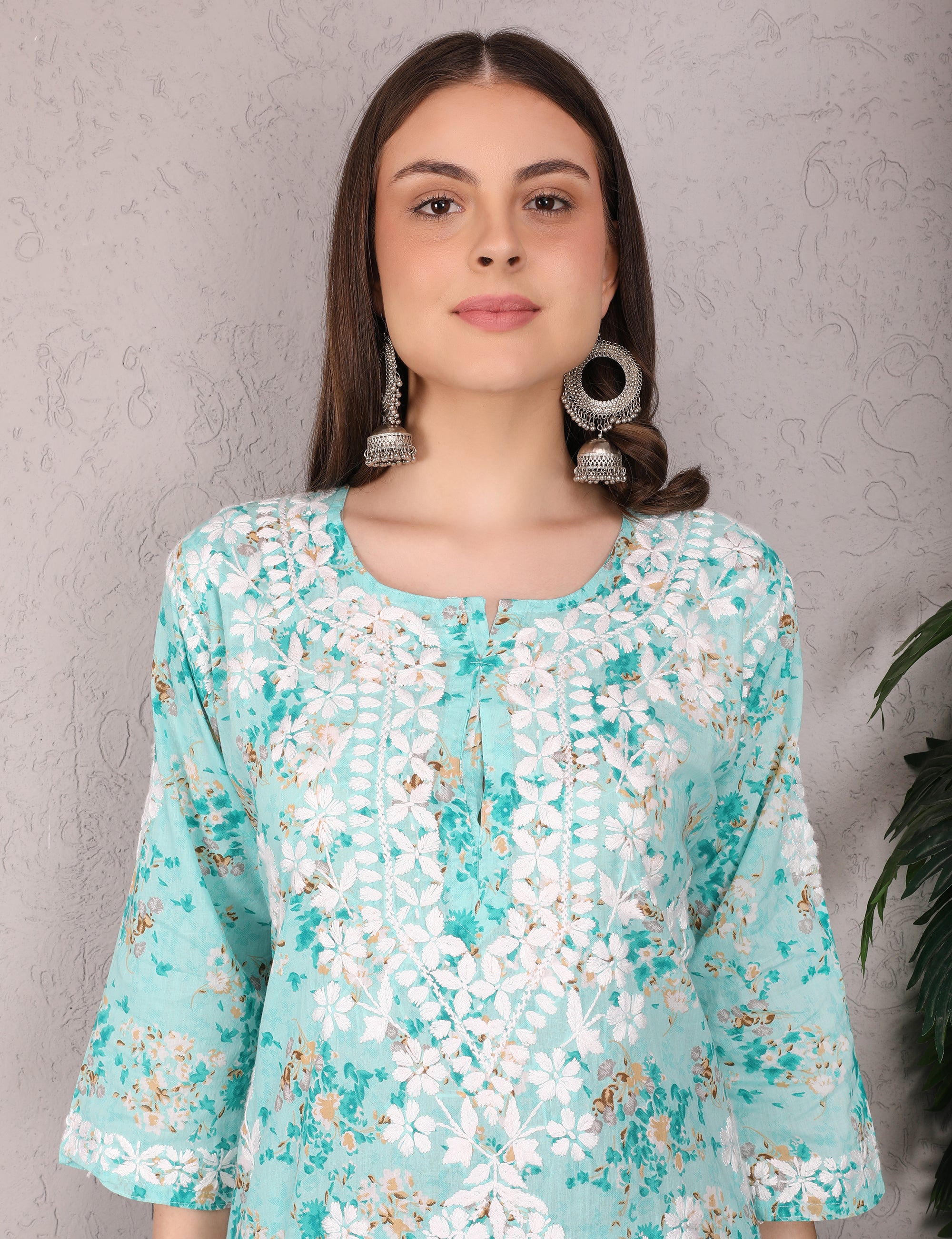 iKRABIB Women's Chikankari Kurti Palazzo Set, 3/4 Sleeves