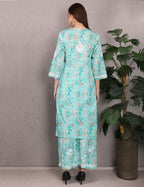 iKRABIB Women's Chikankari Kurti Palazzo Set, 3/4 Sleeves