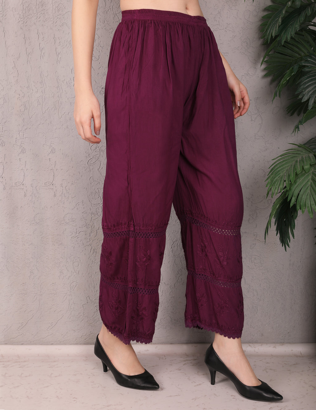 iKRABIB Women's Lucknowi Chikankari Kurti Palazzo Set, Sarara Style, 3/4 Sleeves