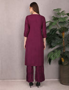 iKRABIB Women's Lucknowi Chikankari Kurti Palazzo Set, Sarara Style, 3/4 Sleeves