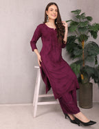 iKRABIB Women's Lucknowi Chikankari Kurti Palazzo Set, Sarara Style, 3/4 Sleeves