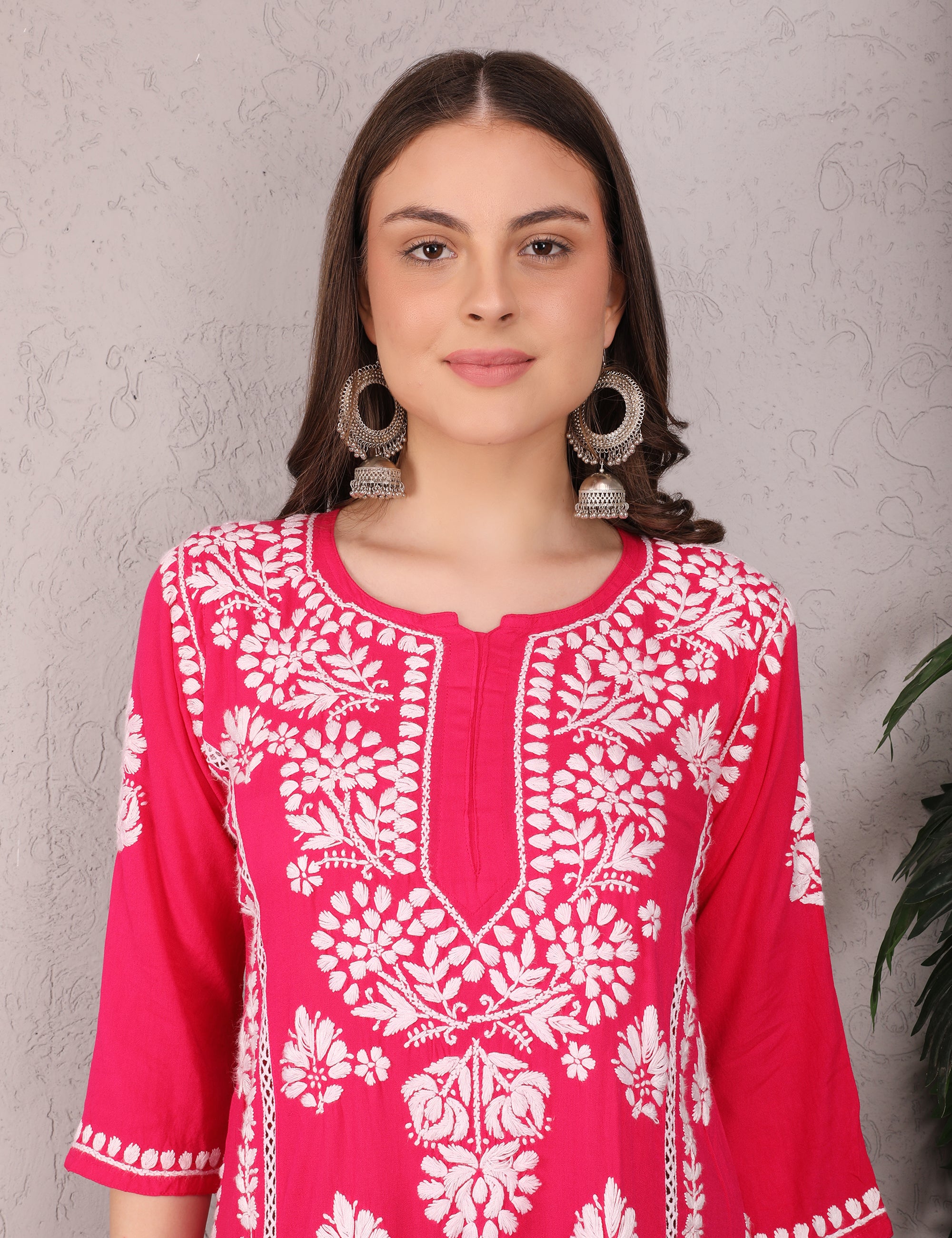 iKRABIB Women's Chikankari Kurti Palazzo Set, 3/4 Sleeves