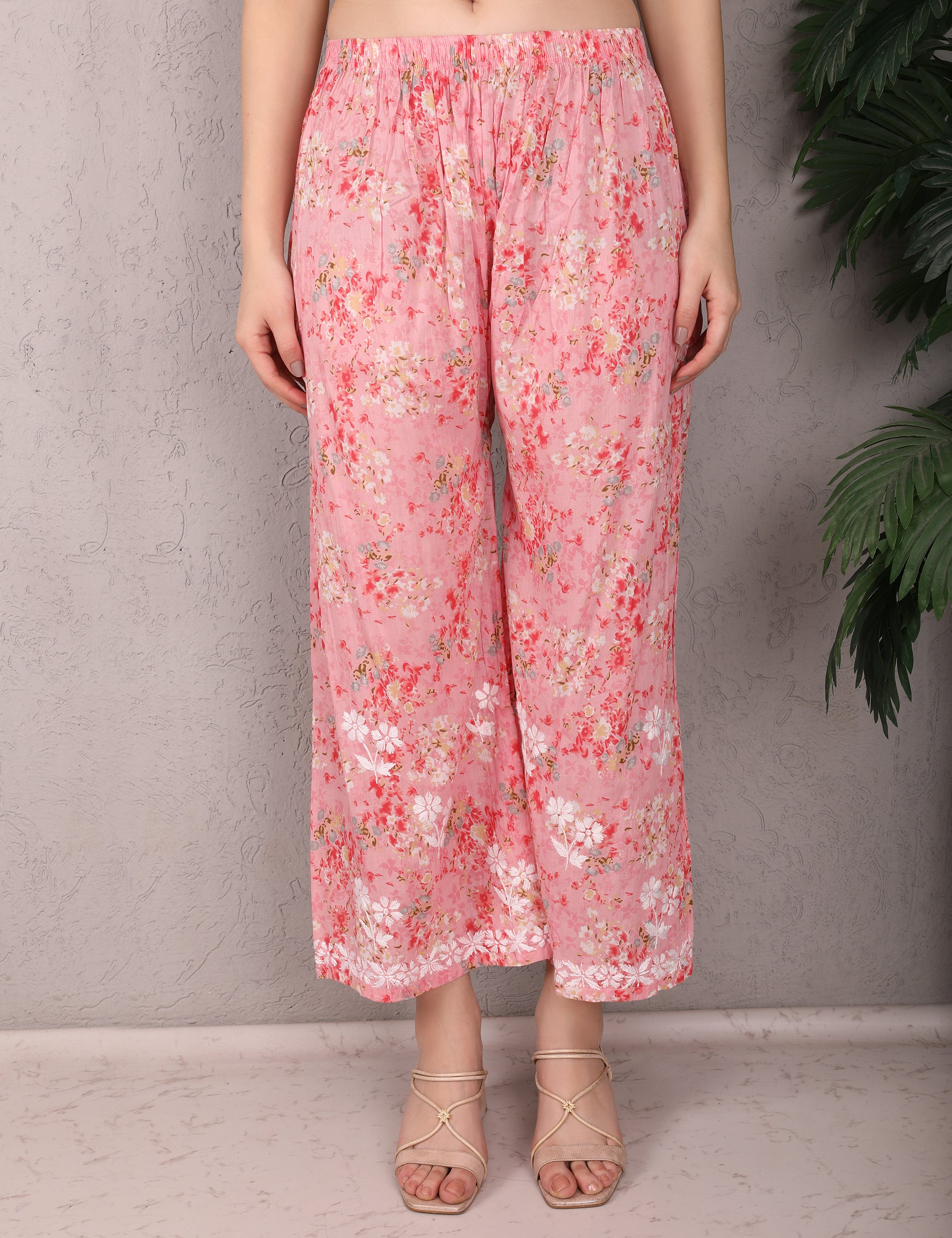 iKRABIB Women's Chikankari Kurti Palazzo Set, 3/4 Sleeves