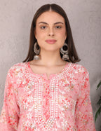 iKRABIB Women's Chikankari Kurti Palazzo Set, 3/4 Sleeves