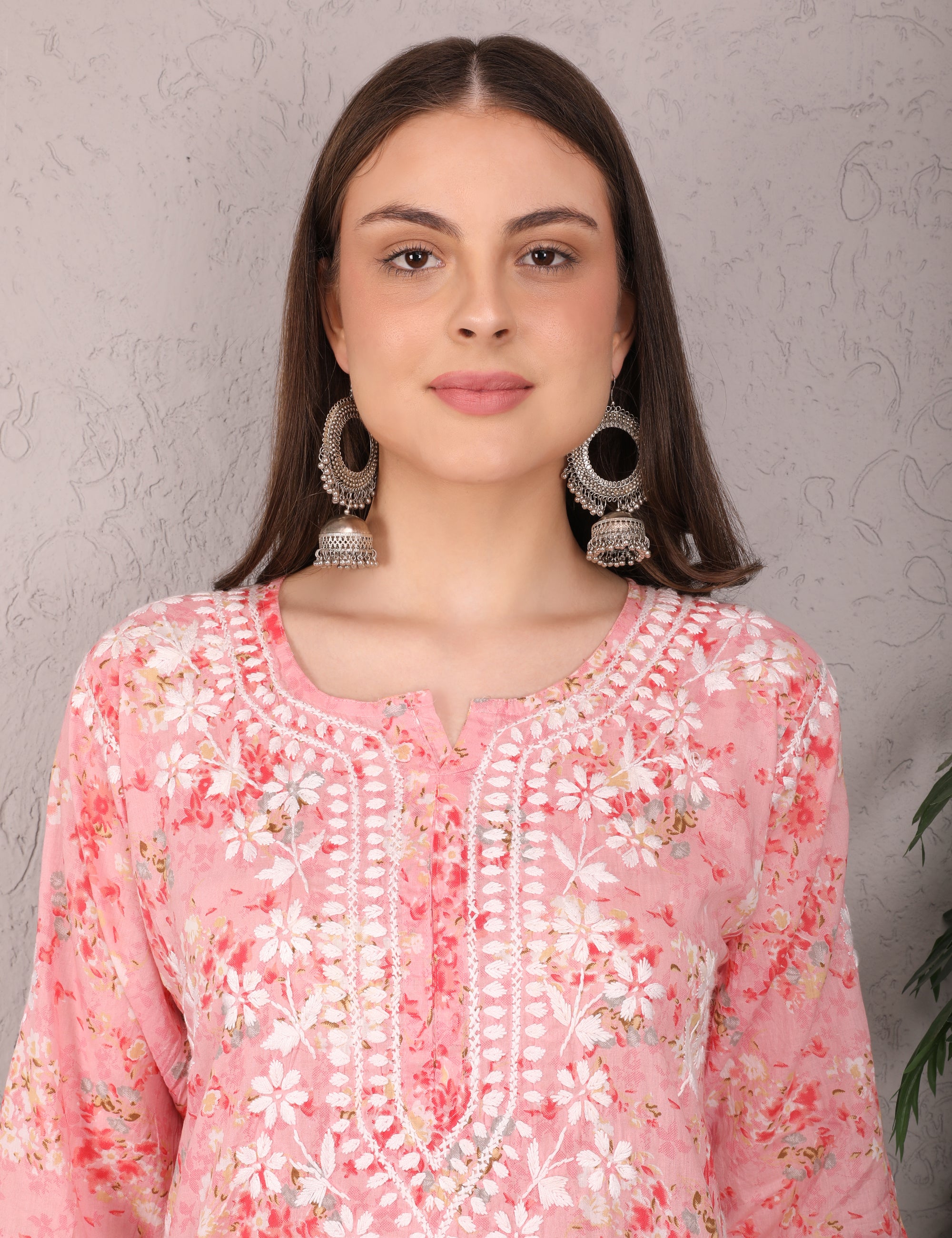 iKRABIB Women's Chikankari Kurti Palazzo Set, 3/4 Sleeves