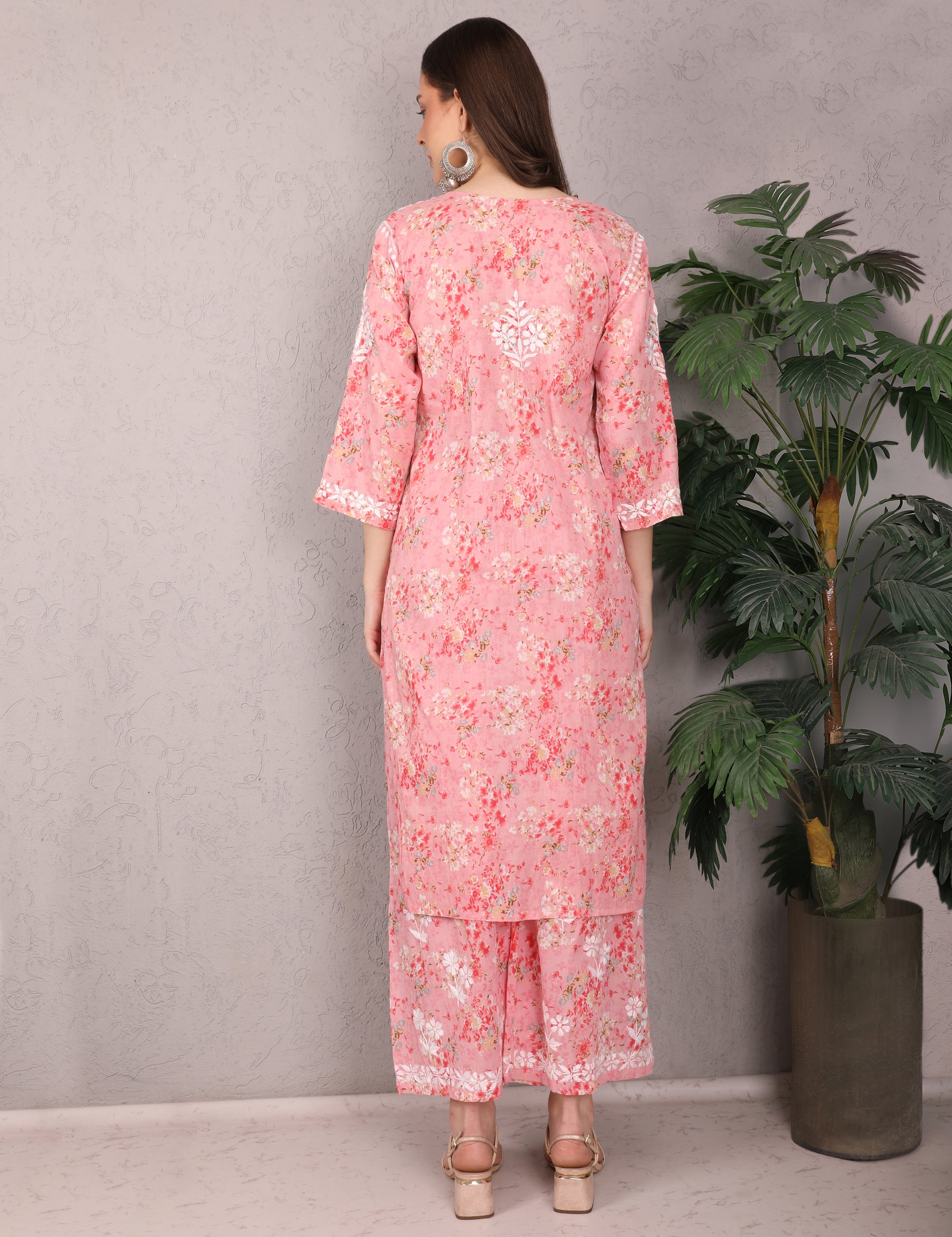 iKRABIB Women's Chikankari Kurti Palazzo Set, 3/4 Sleeves