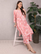 iKRABIB Women's Chikankari Kurti Palazzo Set, 3/4 Sleeves