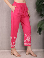 iKRABIB Women's Lucknowi Chikankari Kurti Palazzo Dupatta Set, 3/4 Sleeves