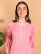 iKRABIB Women's Lucknowi Chikankari Kurti Palazzo Pathani Set, 3/4 Sleeves