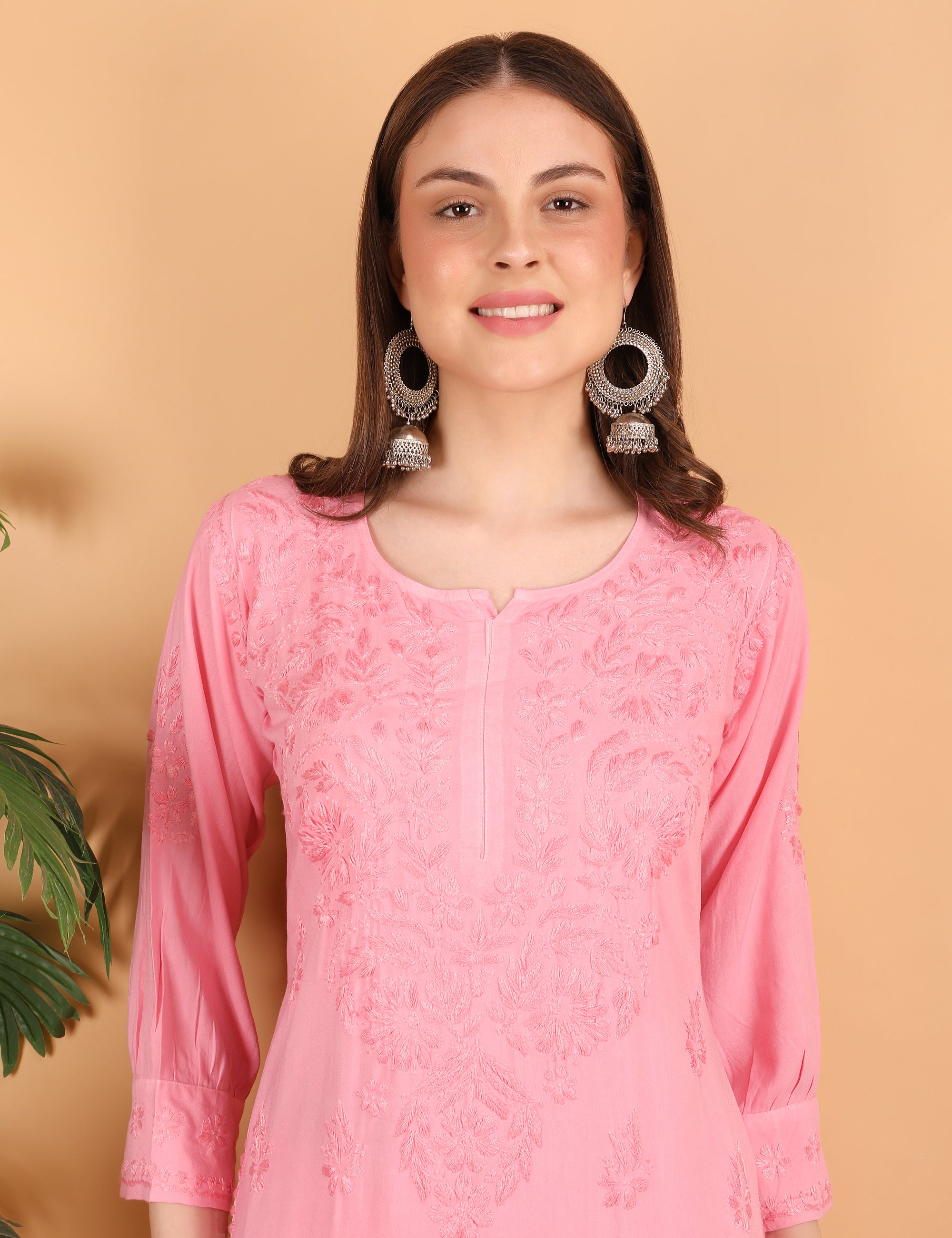 iKRABIB Women's Lucknowi Chikankari Kurti Palazzo Pathani Set, 3/4 Sleeves