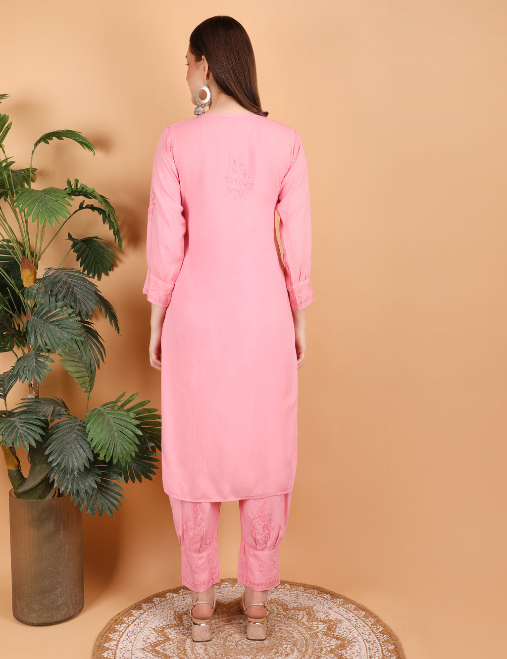 iKRABIB Women's Lucknowi Chikankari Kurti Palazzo Pathani Set, 3/4 Sleeves