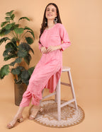 iKRABIB Women's Lucknowi Chikankari Kurti Palazzo Pathani Set, 3/4 Sleeves