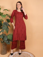 iKRABIB Women's Lucknowi Chikankari Kurti Palazzo Set, Sarara Style, 3/4 Sleeves