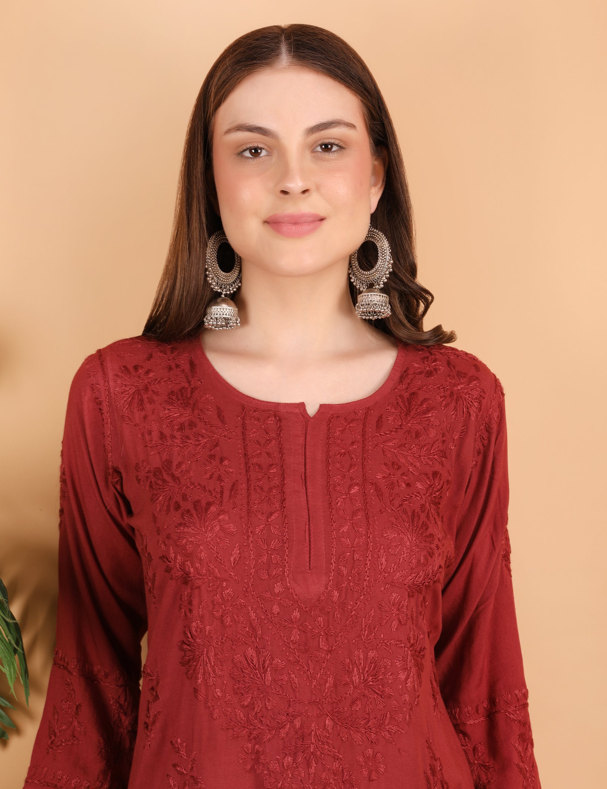 iKRABIB Women's Lucknowi Chikankari Kurti Palazzo Set, Sarara Style, 3/4 Sleeves