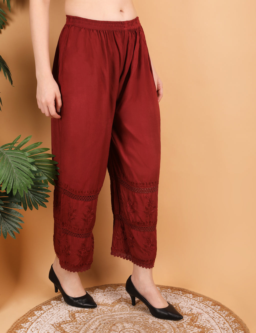 iKRABIB Women's Lucknowi Chikankari Kurti Palazzo Set, Sarara Style, 3/4 Sleeves