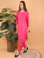 iKRABIB Women's Lucknowi Chikankari Kurti Palazzo Pathani Set, 3/4 Sleeves