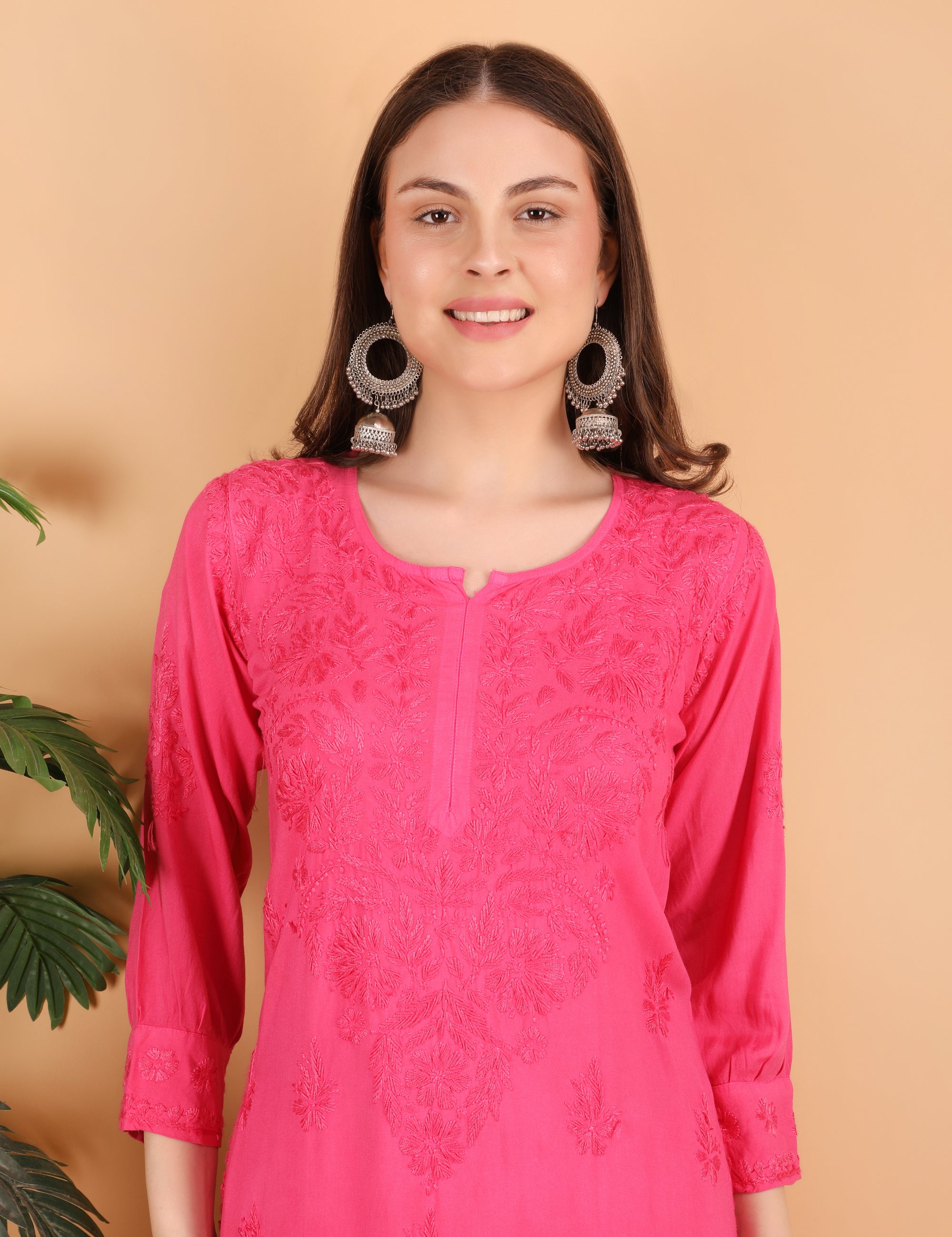 iKRABIB Women's Lucknowi Chikankari Kurti Palazzo Pathani Set, 3/4 Sleeves