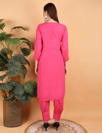 iKRABIB Women's Lucknowi Chikankari Kurti Palazzo Pathani Set, 3/4 Sleeves